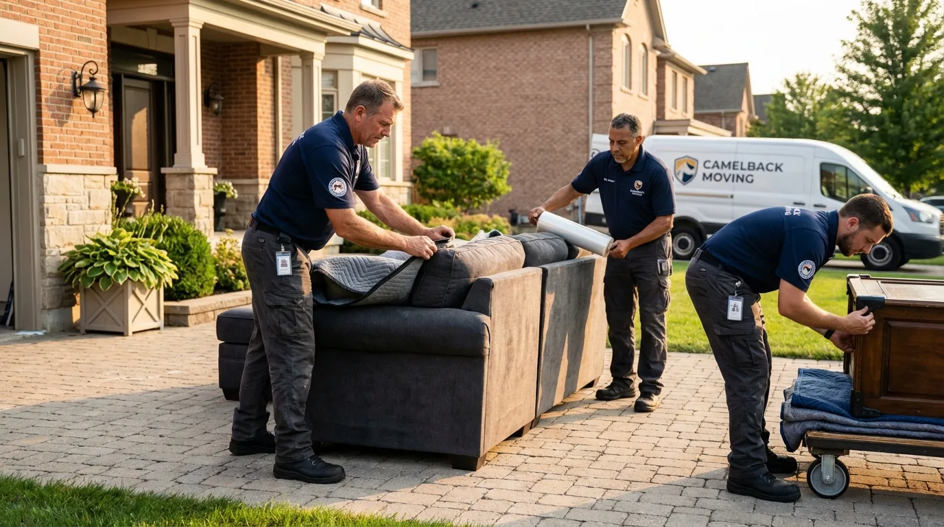 Large estate moving crew wrapping furniture in Camanche, IA